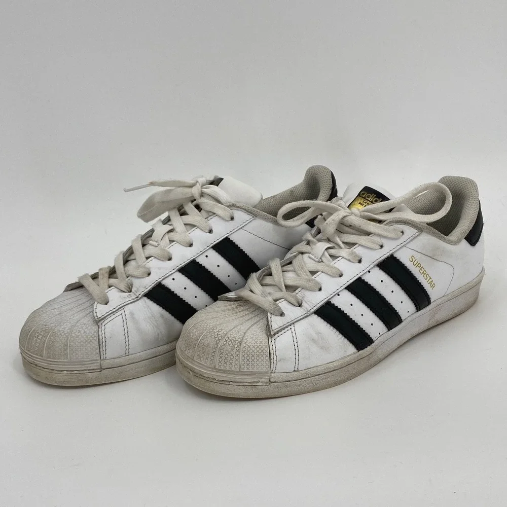 Adidas Originals Superstar White Black Gold Shell Toe Leather Sneakers Women 8.5